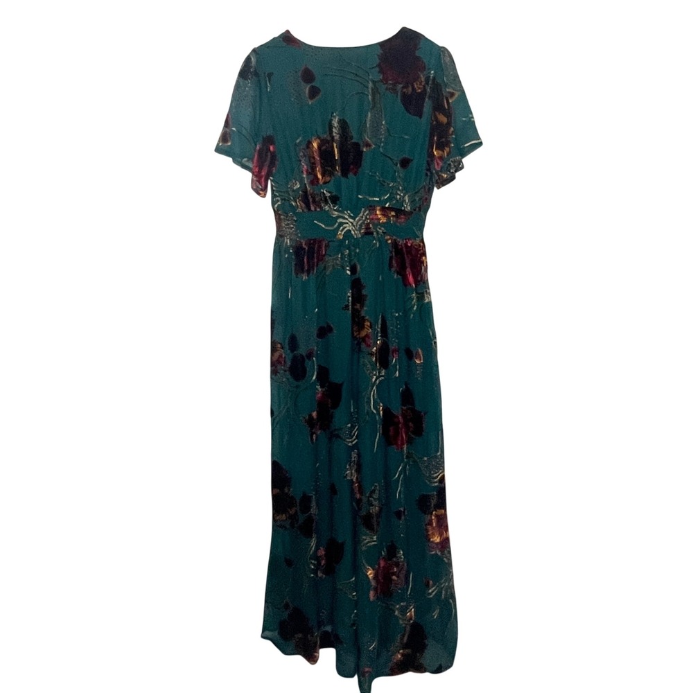 Baltic Born Valen Maxi Dress XL Jade Multi Floral Burnout Velvet Flutter Sleeve - Picture 3 of 12